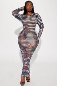 Amour Mesh Maxi Dress - Nude/combo sold by Fashion Nova
