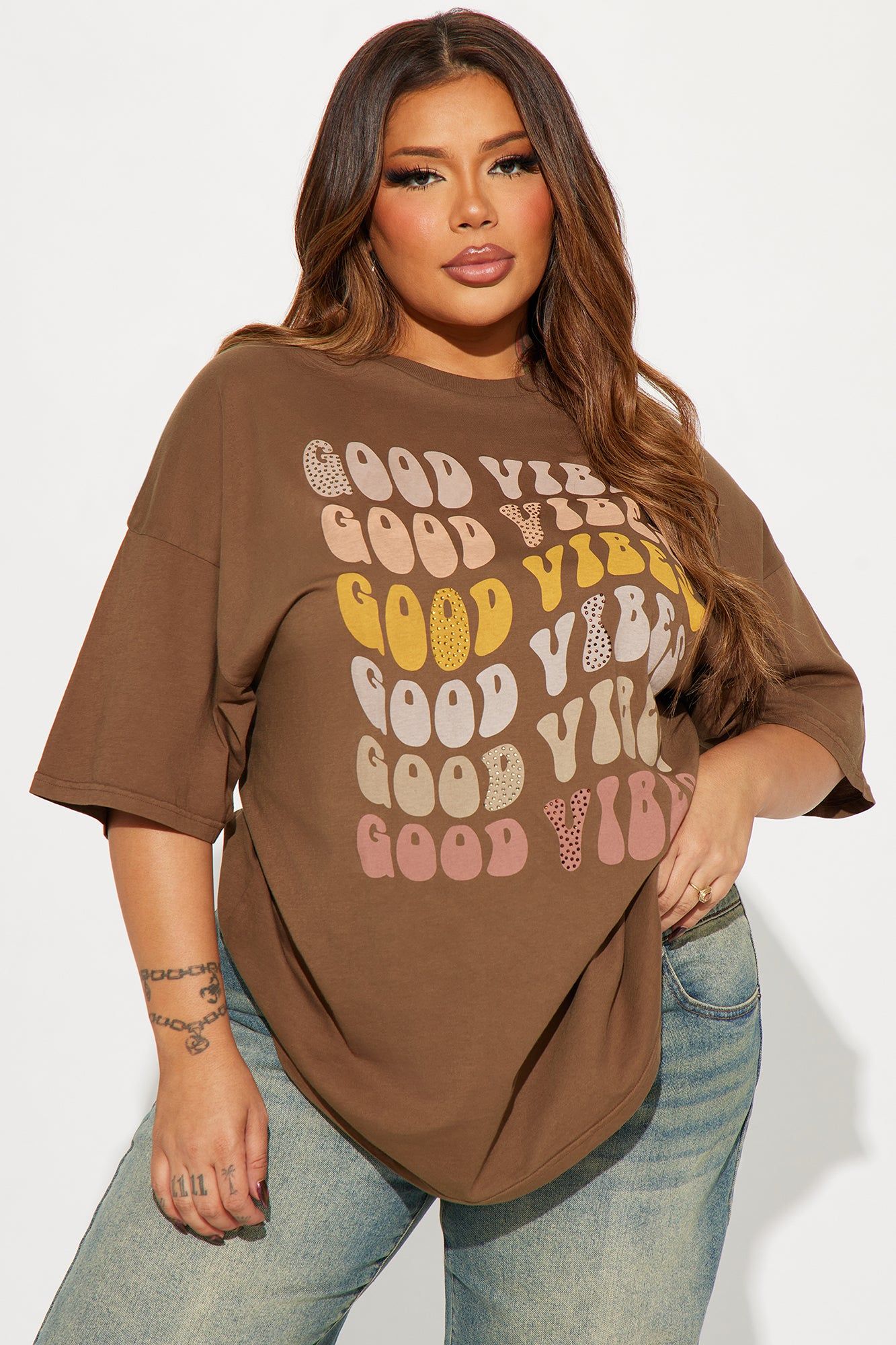 Nothin But Good Vibes Washed Tee - Brown Combo sold by Fashion Nova product image thumbnail 5
