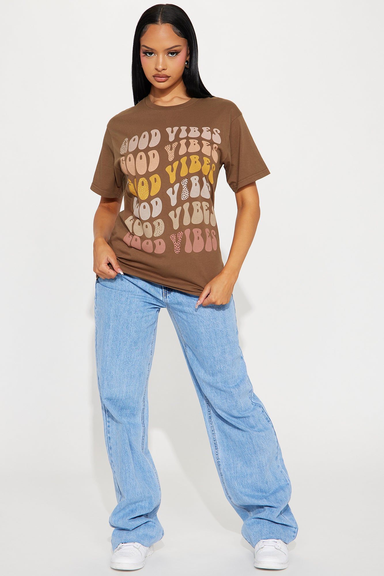 Nothin But Good Vibes Washed Tee - Brown Combo sold by Fashion Nova product image thumbnail 2
