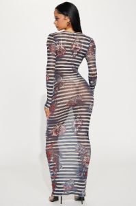 Amour Mesh Maxi Dress - Nude/combo sold by Fashion Nova