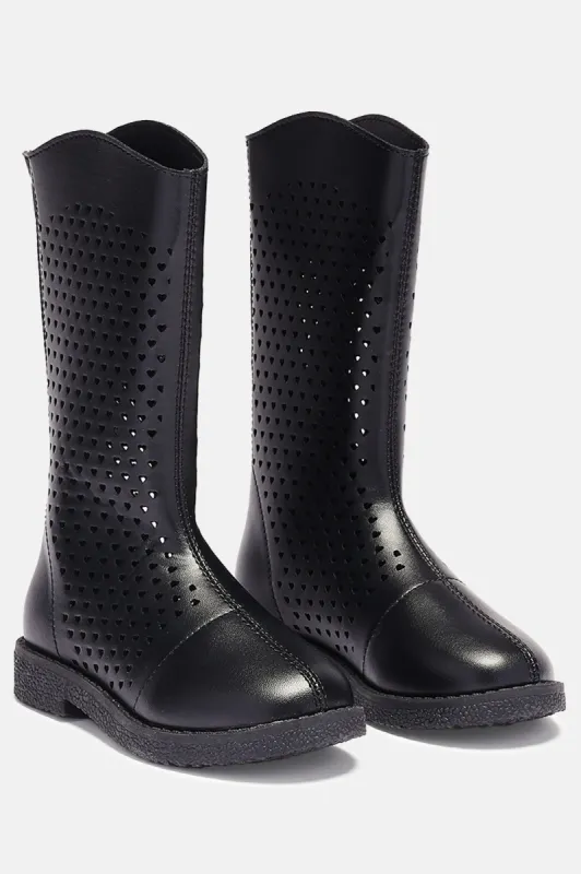 Mini Heart You Flat Boots - Black sold by Fashion Nova