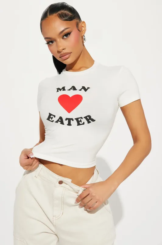 Maneater Crew Neck Tee - White sold by Fashion Nova