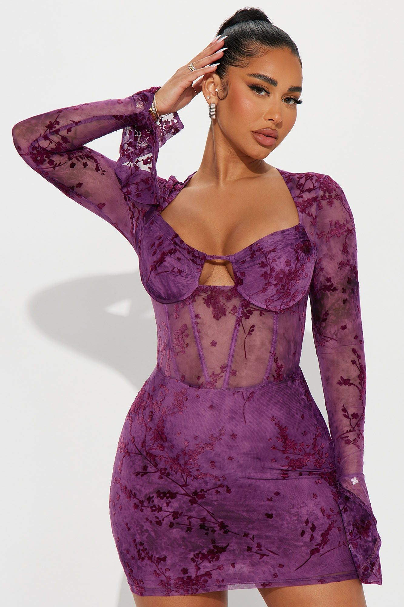 Riley Mesh Mini Dress - Plum sold by Fashion Nova