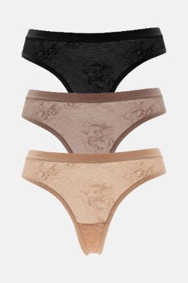 Perfect Daily Lace Thong 3 Pack Panties - Nude/combo sold by Fashion Nova