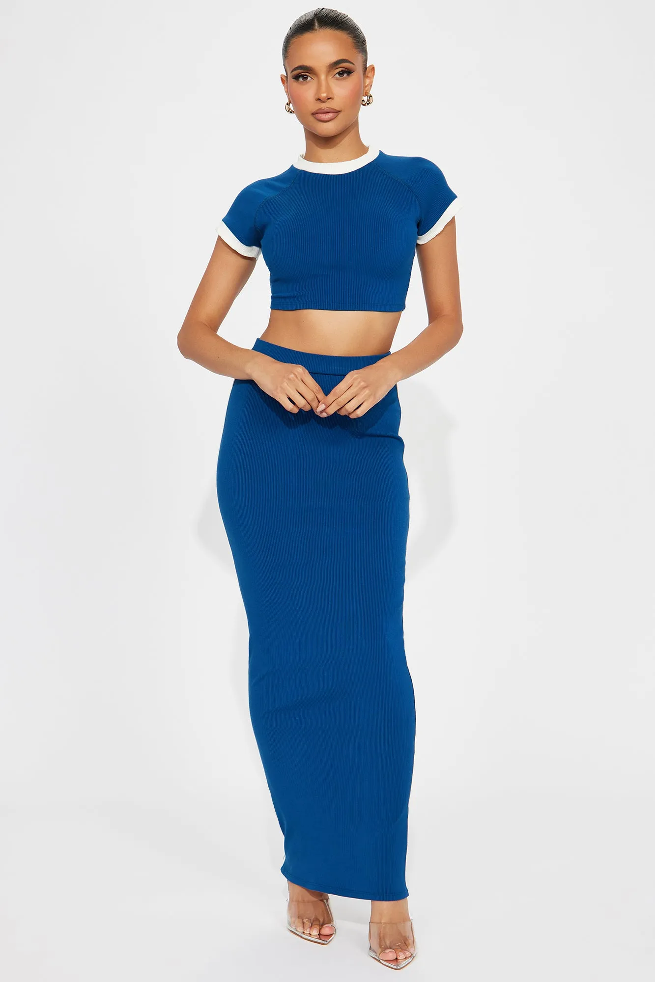 Belle Snatched Skirt Set - Navy/combo sold by Fashion Nova