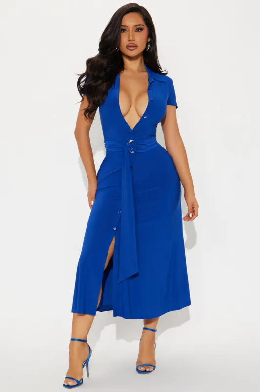 Elise Button Up Midi Dress - Royal sold by Fashion Nova