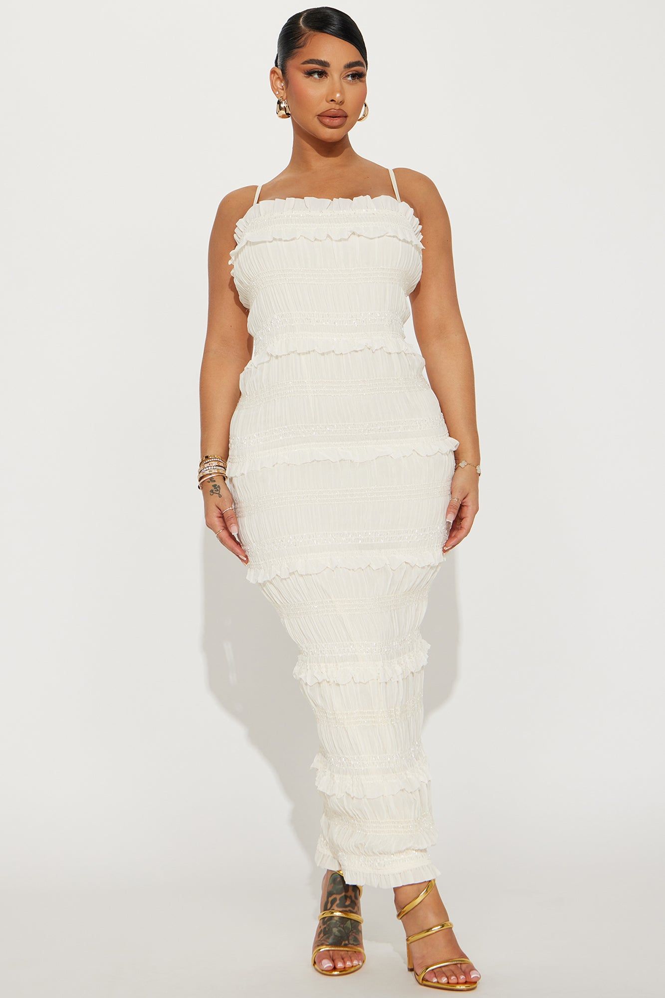 Carmen Chiffon Maxi Dress - Cream sold by Fashion Nova