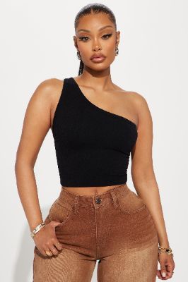 Amelia One Shoulder Seamless Top - Black sold by Fashion Nova