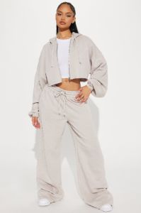 On The Go Fleece Pant Set - Taupe sold by Fashion Nova