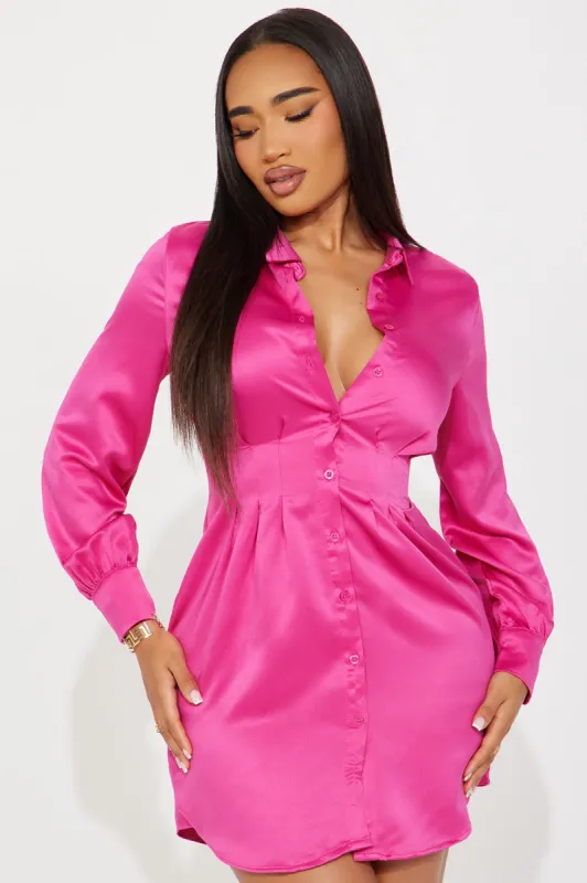 Lennon Satin Shirt Mini Dress - Magenta sold by Fashion Nova