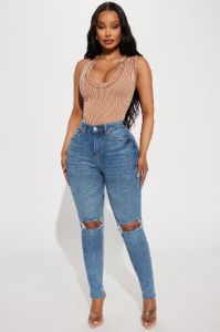 Chelsea Ribbed Bodysuit - Taupe sold by Fashion Nova