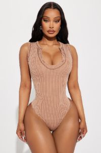 Chelsea Ribbed Bodysuit - Taupe sold by Fashion Nova