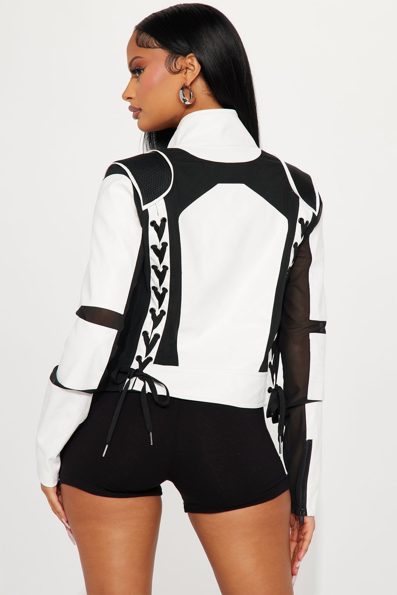 On The Fast Lane Faux Leather Racer Jacket - Black/White sold by Fashion Nova product image thumbnail 3