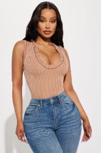 Chelsea Ribbed Bodysuit - Taupe sold by Fashion Nova