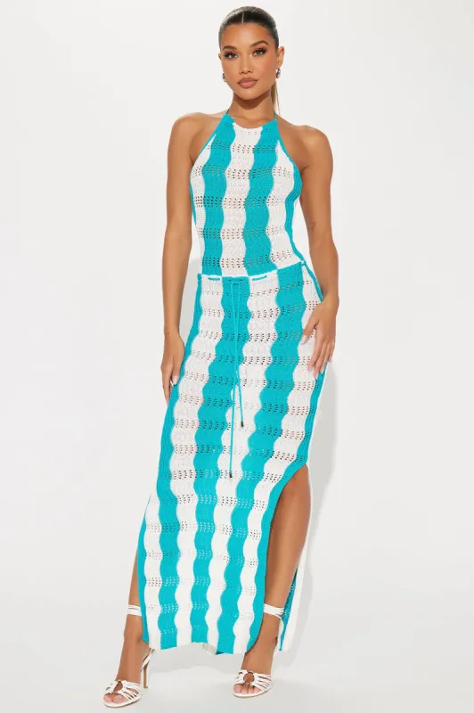 Santorini Crochet Maxi Dress - White/Blue sold by Fashion Nova