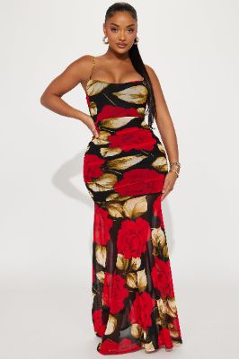 Alani Mesh Maxi Dress - Black/Red sold by Fashion Nova