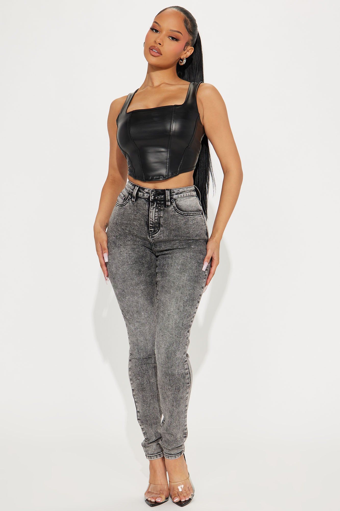 Tall It's Giving High Stretch Curvy Skinny Jeans - Acid Wash Grey sold by Fashion Nova