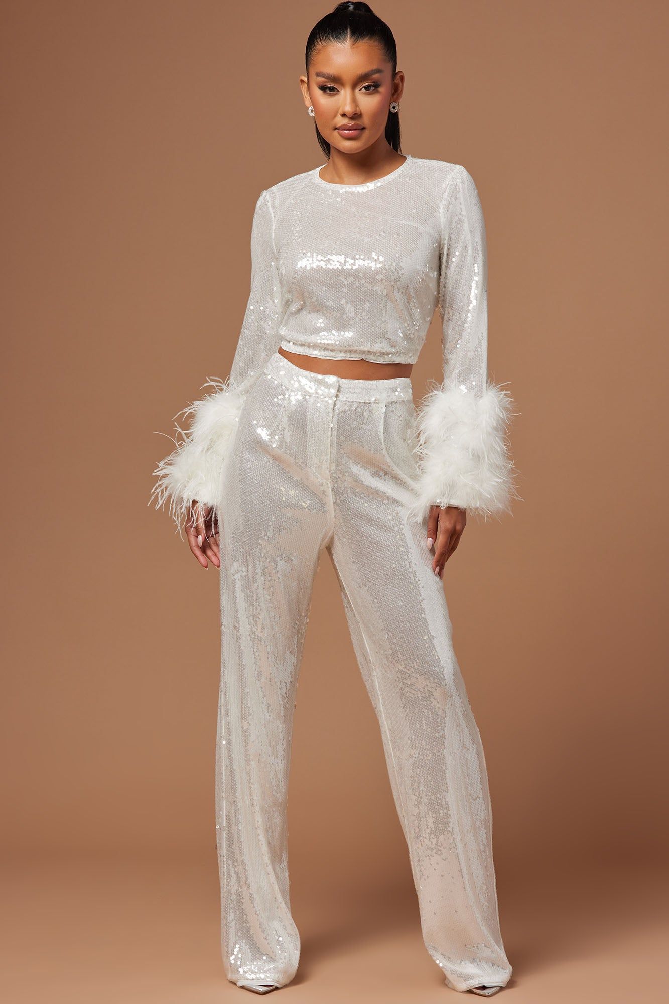 Sofia Sequin Pant - White sold by Fashion Nova