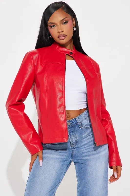 Love At First Sight Faux Leather Jacket - Red sold by Fashion Nova