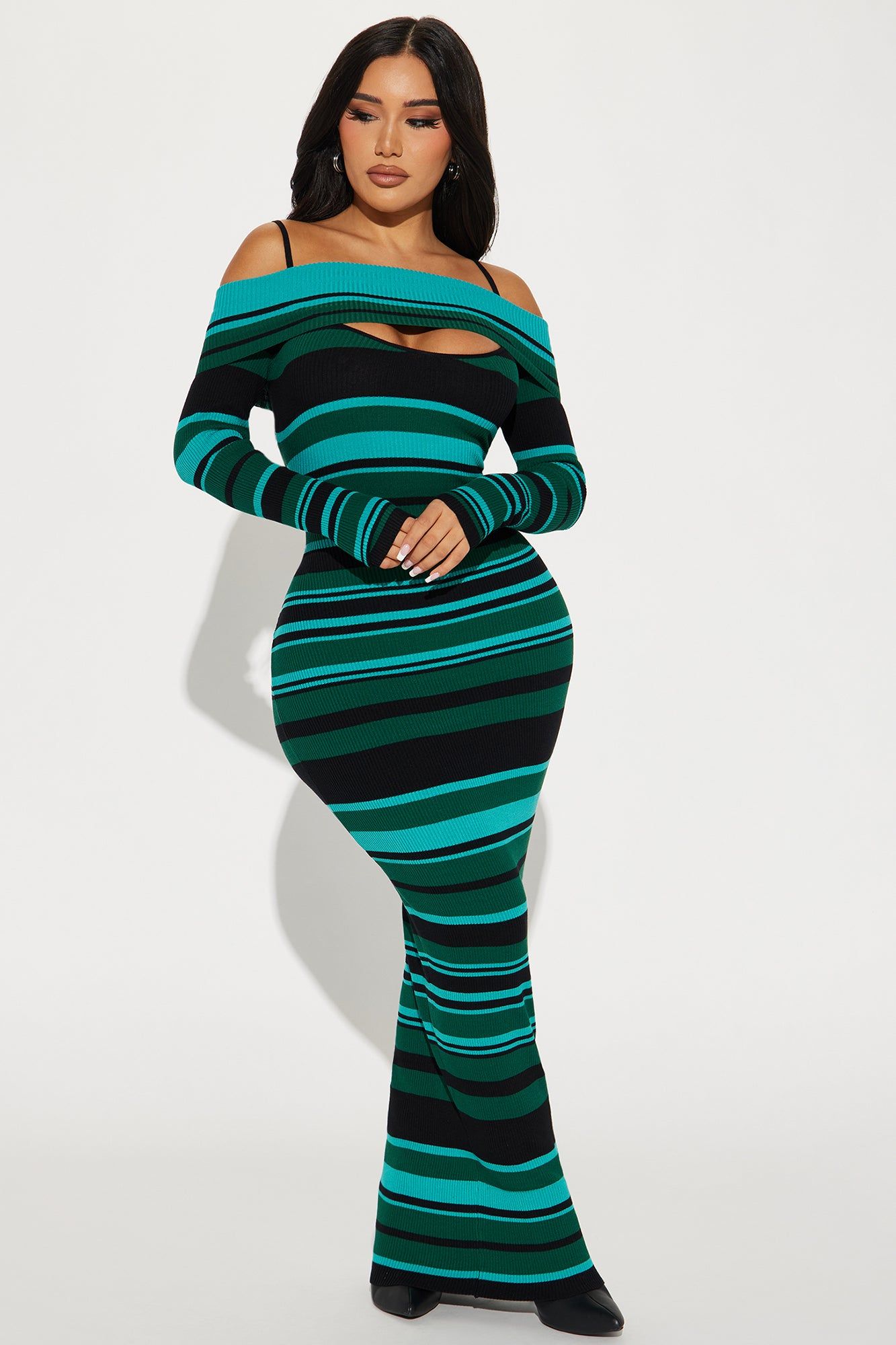 Isabel Sweater Maxi Dress - Green/combo sold by Fashion Nova