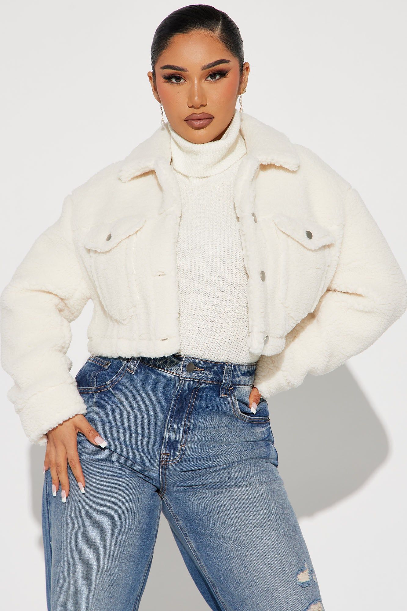 Pick Me Up Sherpa Jacket - Ivory sold by Fashion Nova