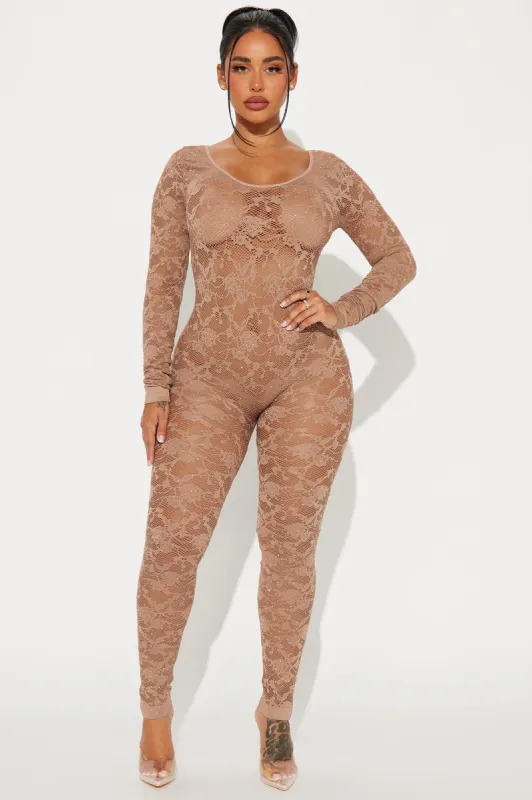 With Amor Embellished Seamless Jumpsuit - Brown sold by Fashion Nova