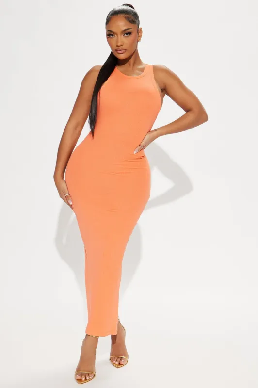 Danielle Ribbed Maxi Dress - Orange sold by Fashion Nova