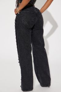Mind Games Lace Up Non Stretch Straight Leg Jean - Black Wash sold by Fashion Nova