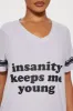 Insanity Keeps Me Young PJ Sleep Shirt  - Heather Grey sold by Fashion Nova