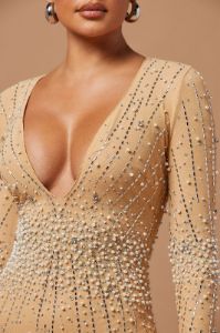 Juliette Embellished Mini Dress - Nude sold by Fashion Nova