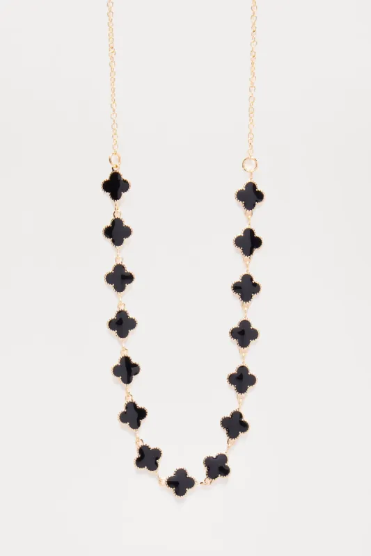 Luck Multiplies Clover Necklace - Black/Gold sold by Fashion Nova