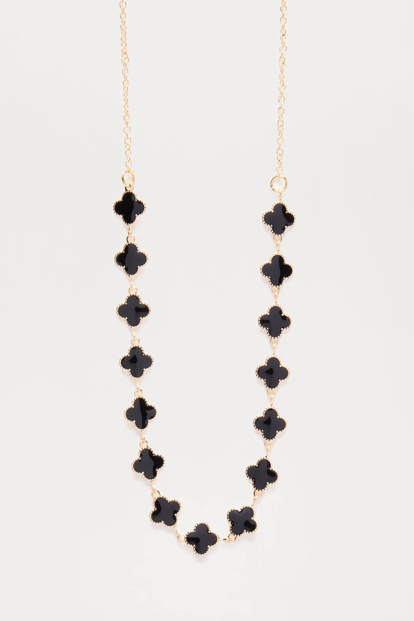 Luck Multiplies Clover Necklace - Black/Gold sold by Fashion Nova
