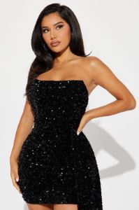 Ava Draped Sequin Mini Dress - Black sold by Fashion Nova
