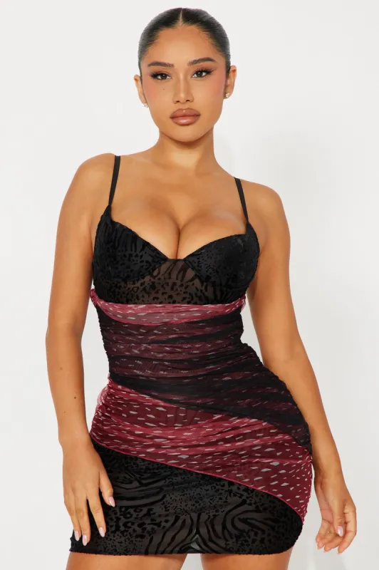 Wildin' Out Mesh Mini Dress - Black/combo sold by Fashion Nova