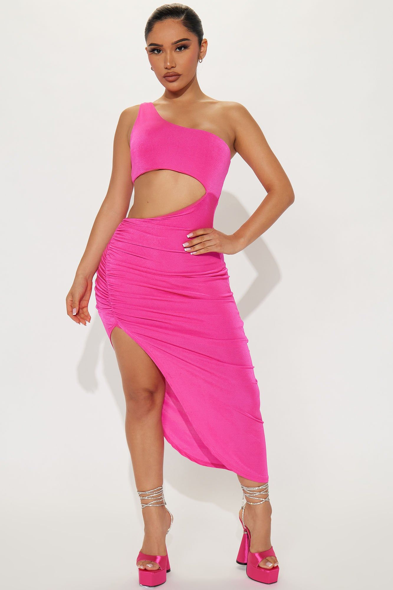 Always First Ruched Maxi Dress - Hot Pink sold by Fashion Nova