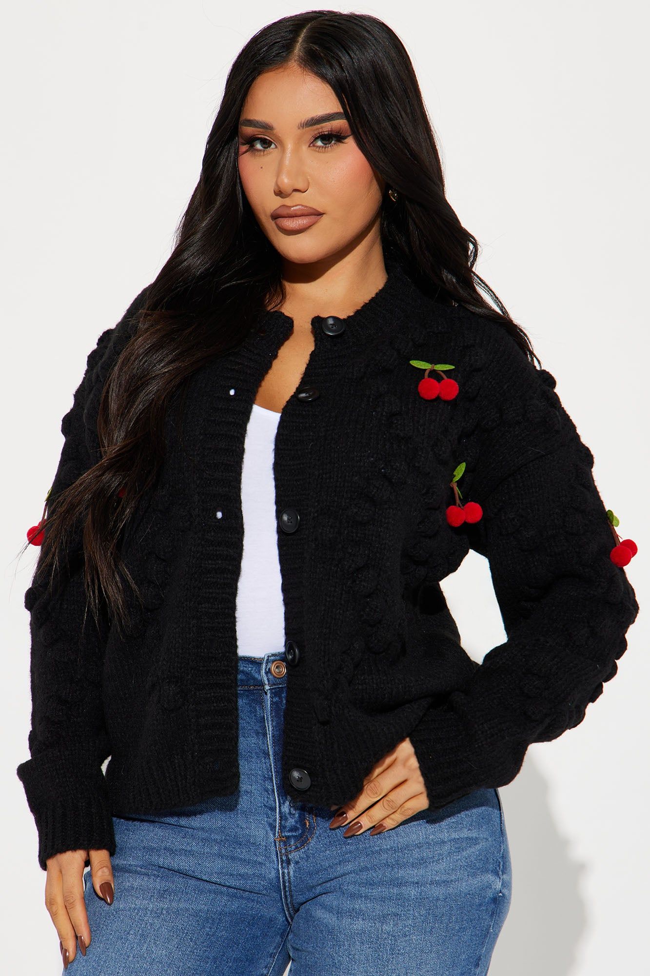 Cherry Time Cardigan - Black sold by Fashion Nova