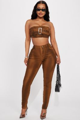 Main Priority Coated Skinny Jeans - Brown sold by Fashion Nova