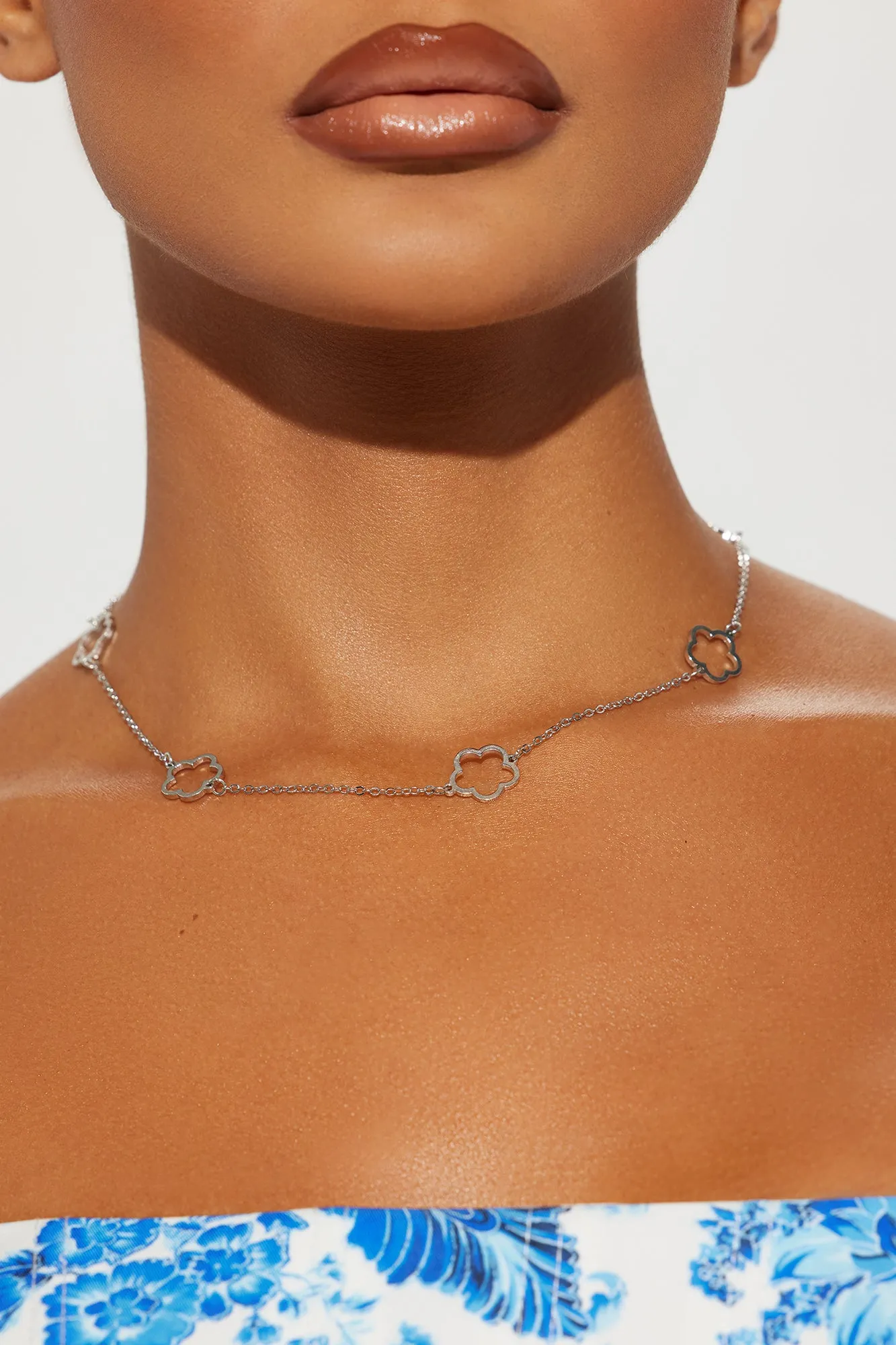 Luckiest Floral Charm Necklace - Silver sold by Fashion Nova