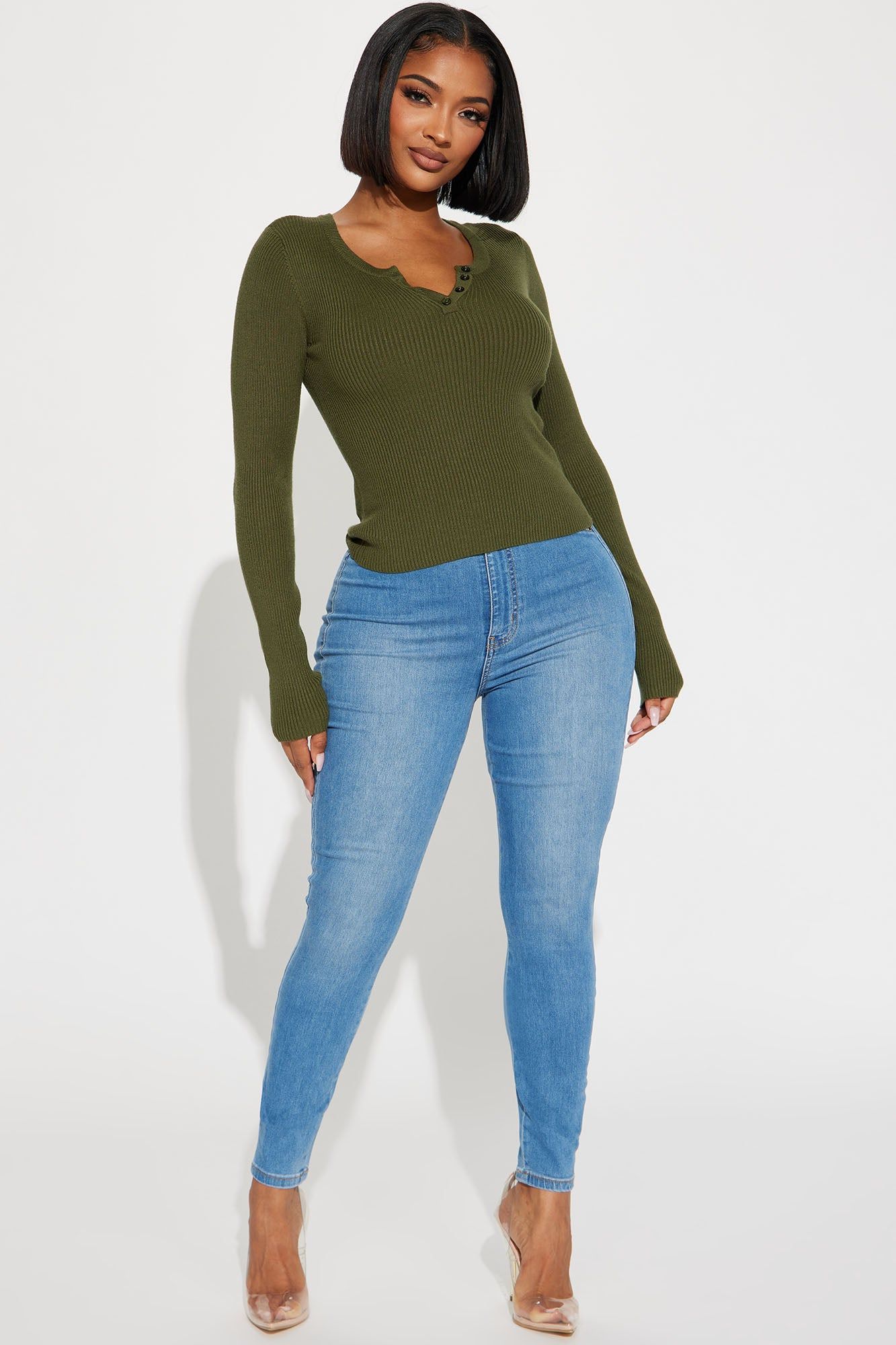 Shel Henley Sweater - Olive sold by Fashion Nova product image thumbnail 2