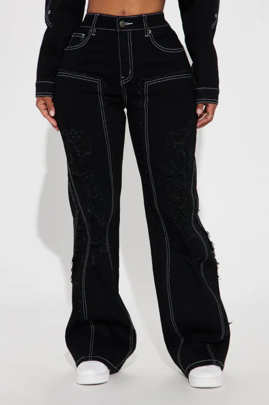 Seeing You Tonight Stretch Straight Leg Jeans - Black sold by Fashion Nova