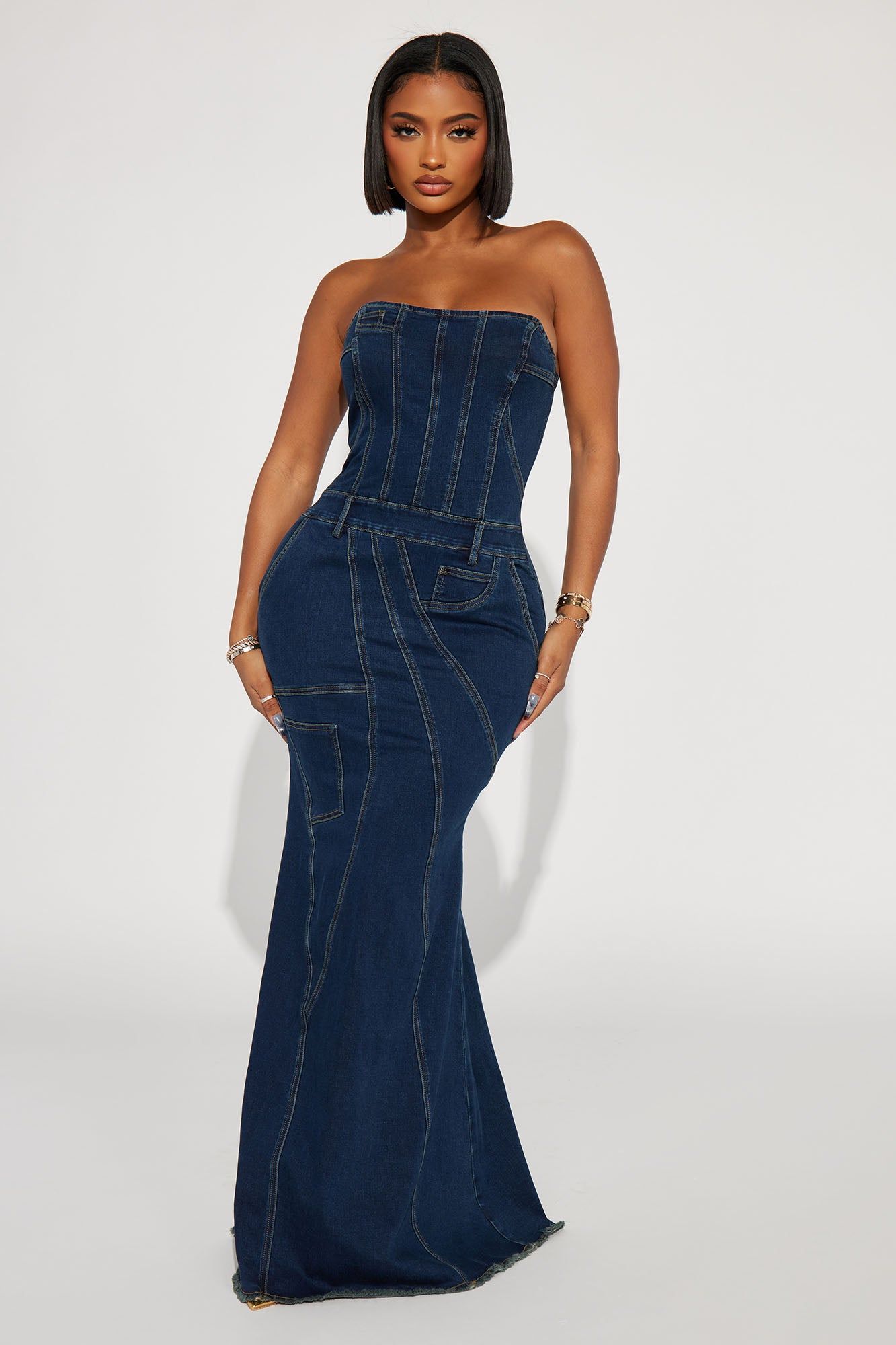 Danielle Denim Maxi Dress - Dark Wash sold by Fashion Nova