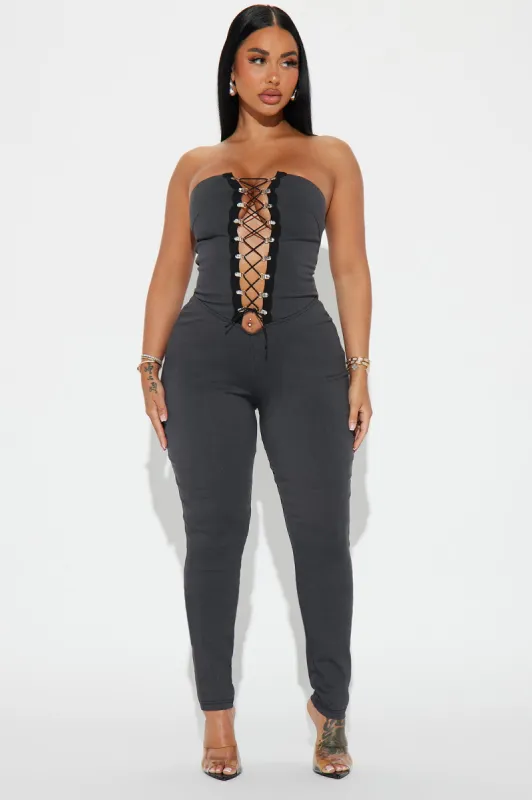 Heartbreaker For Life Jumpsuit - Charcoal sold by Fashion Nova