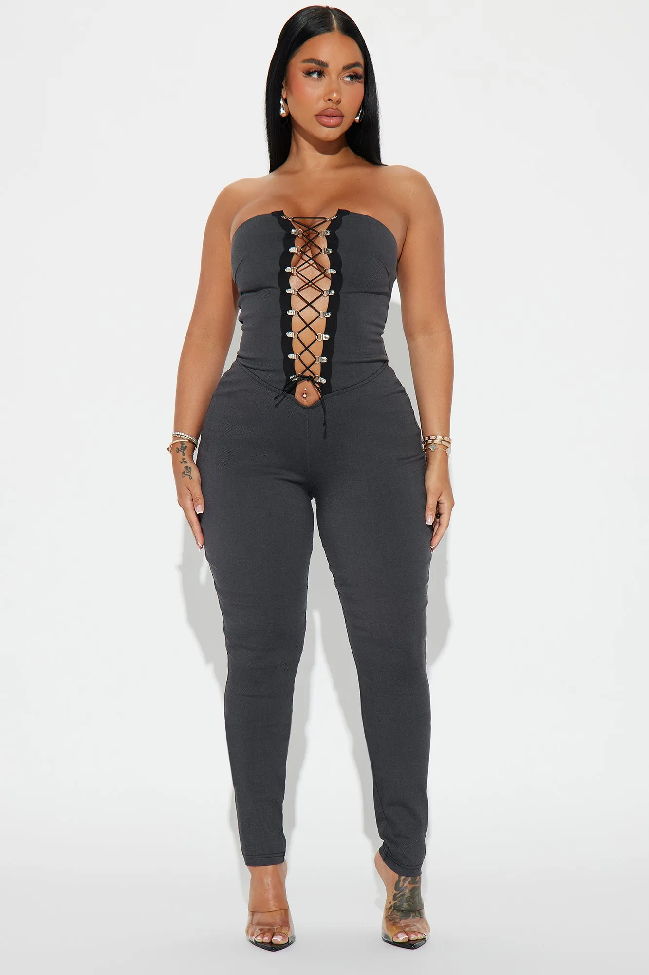 Heartbreaker For Life Jumpsuit - Charcoal sold by Fashion Nova