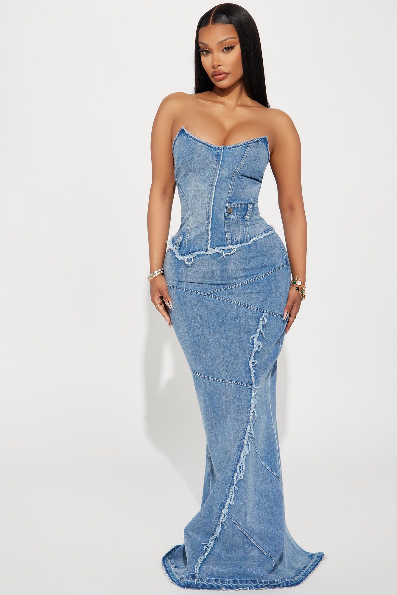 Delilah Denim Maxi Dress - Medium Blue Wash sold by Fashion Nova