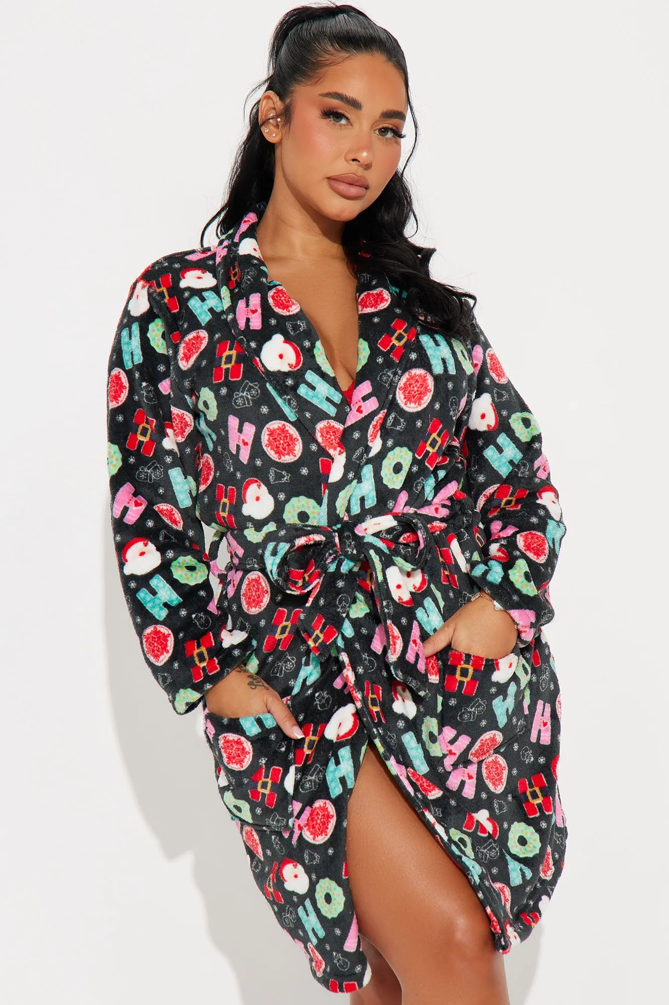 Jolly Santa Plush PJ Robe - Black/combo sold by Fashion Nova product image thumbnail 2