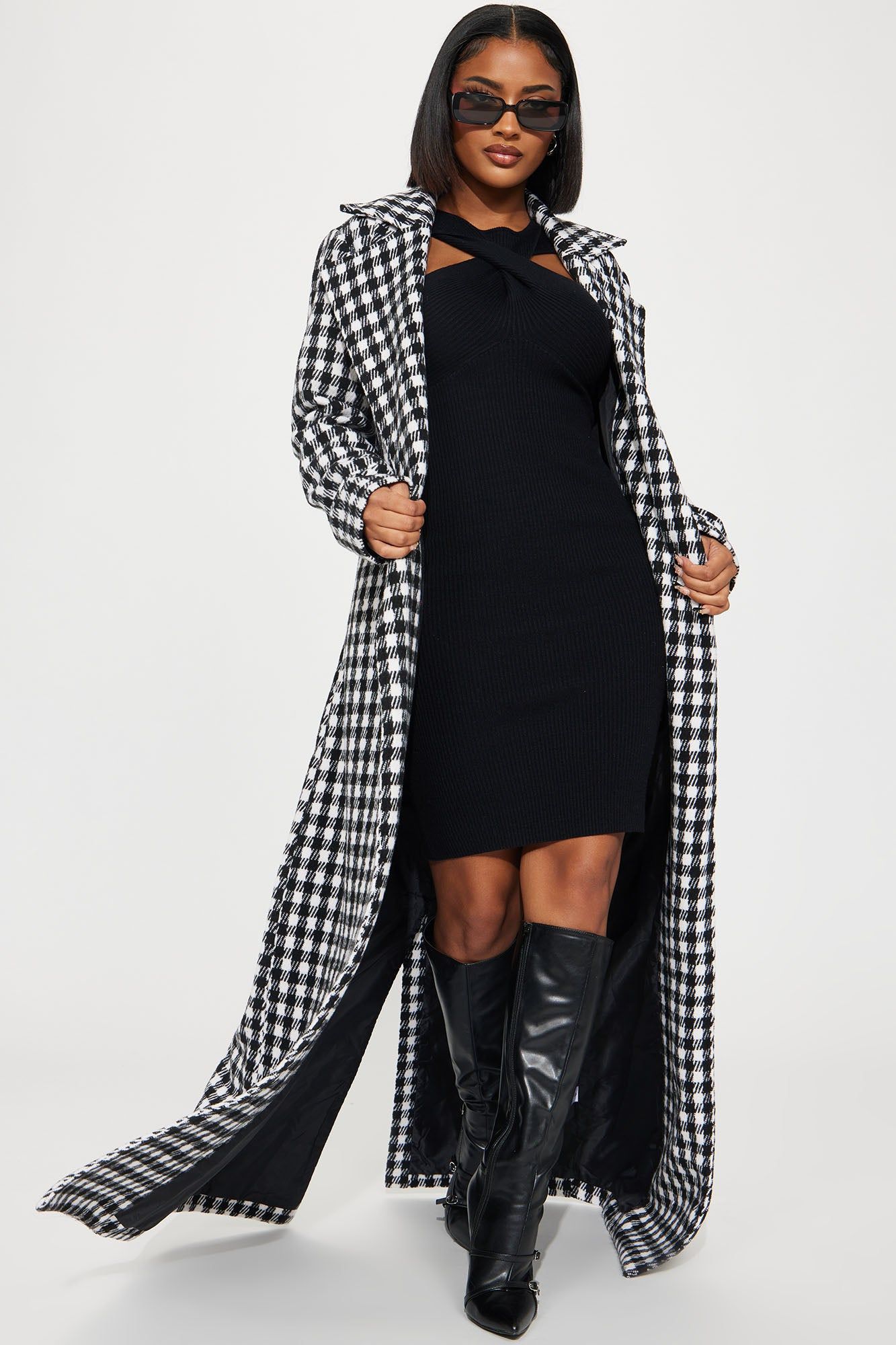 Her Favorite Houndstooth Coat - Black/combo sold by Fashion Nova