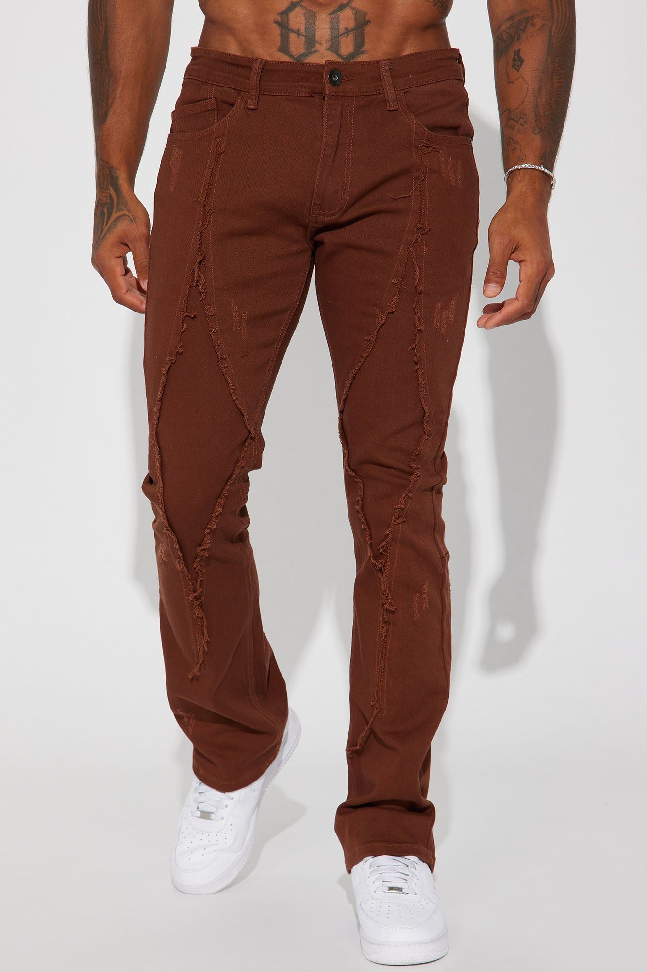Diamond Fray Stacked Skinny Flared Pants - Chocolate sold by Fashion Nova product image thumbnail 5