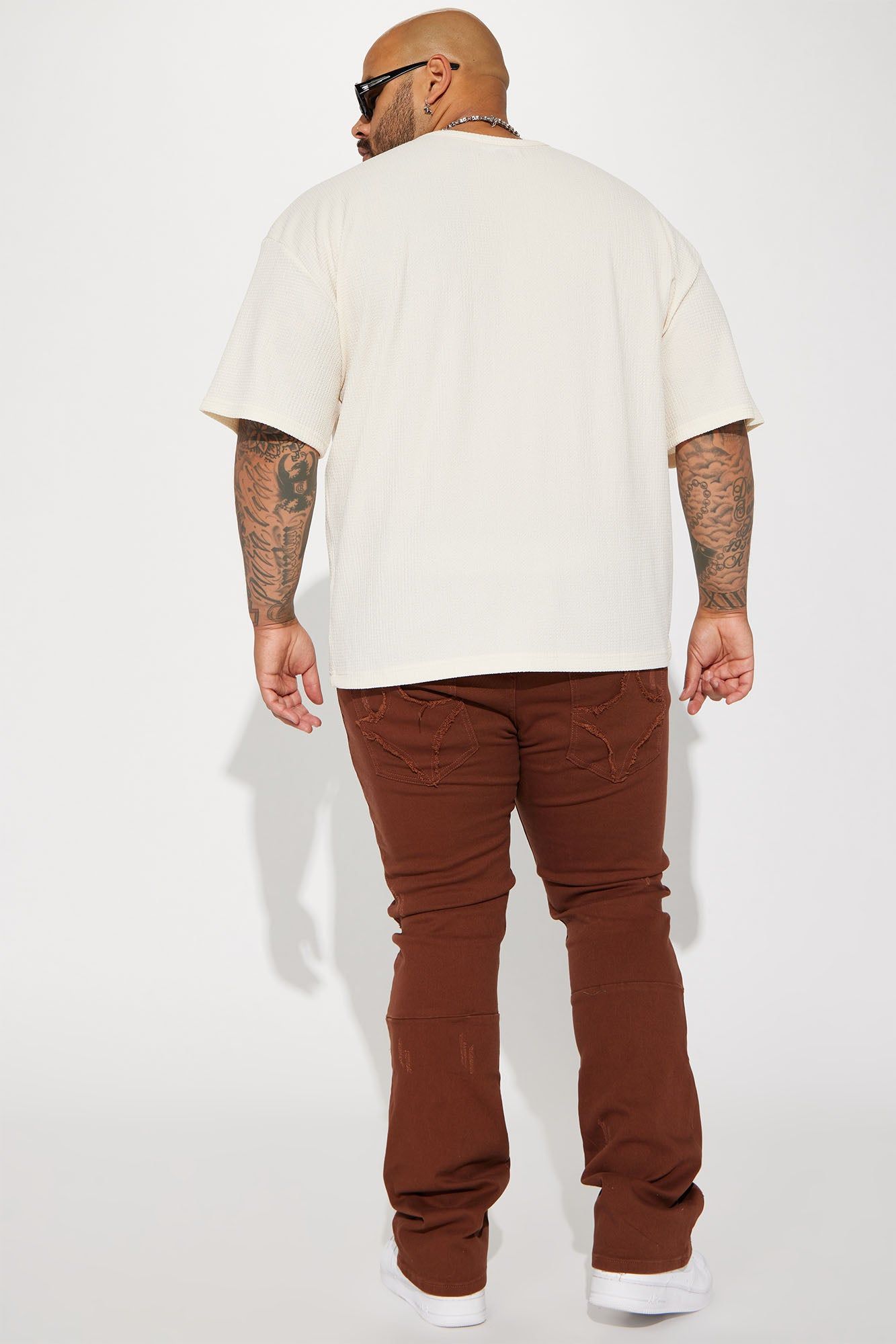 Diamond Fray Stacked Skinny Flared Pants - Chocolate sold by Fashion Nova product image thumbnail 8