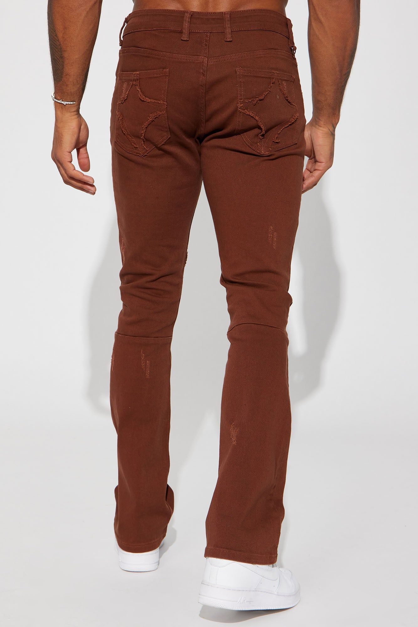 Diamond Fray Stacked Skinny Flared Pants - Chocolate sold by Fashion Nova product image thumbnail 6