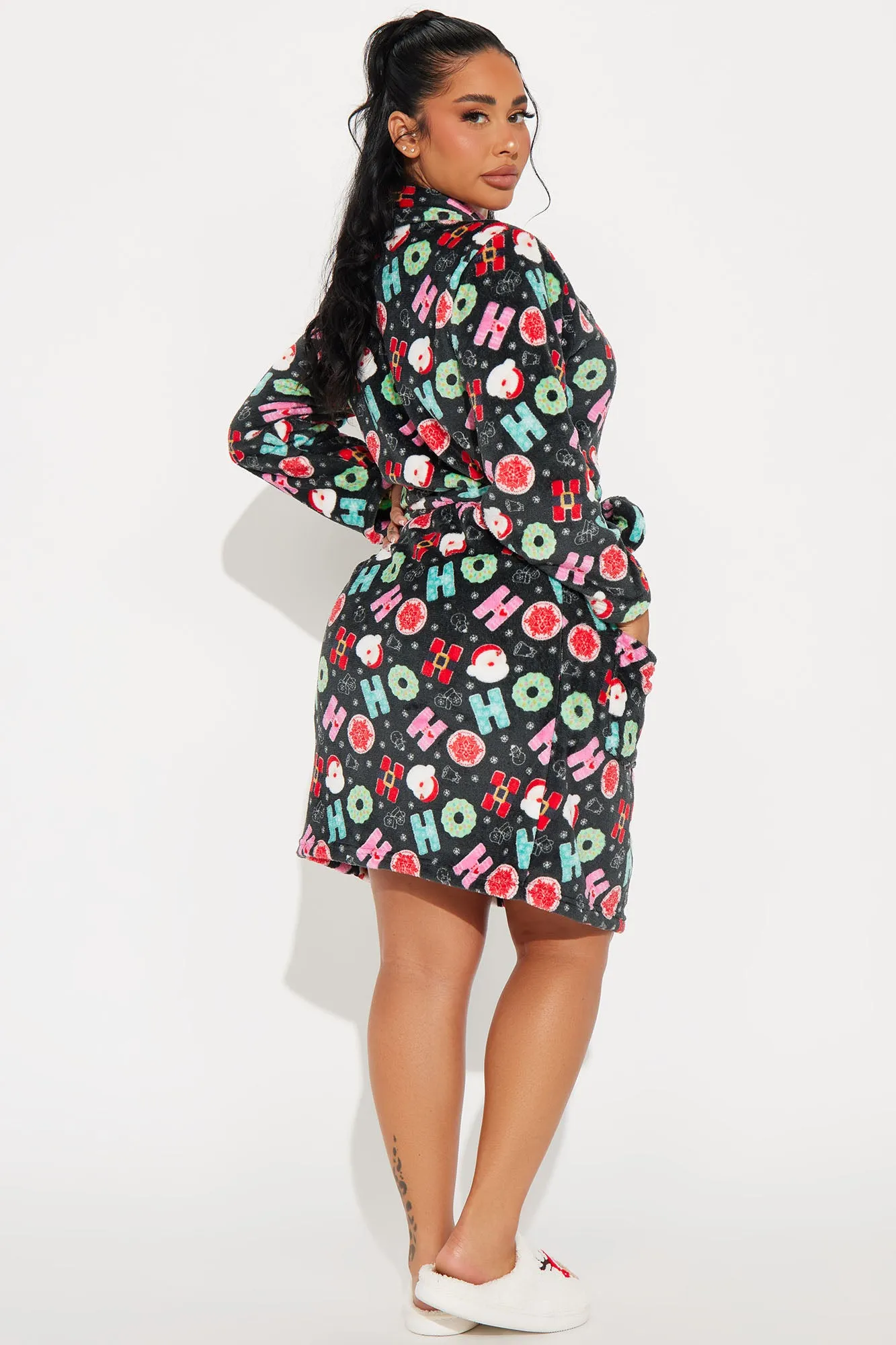Jolly Santa Plush PJ Robe - Black/combo sold by Fashion Nova product image thumbnail 4